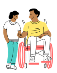 Two people, one in a wheelchair, holding hands